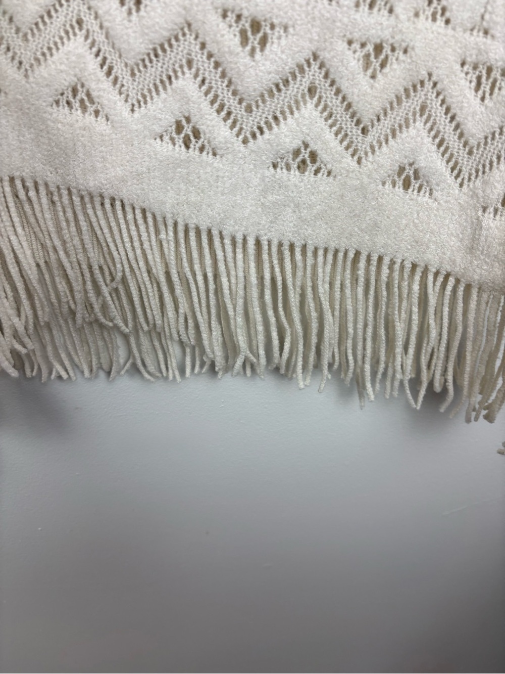Boho Open Front Fringe Cream Ivory Blanket Poncho One Size Roomy Soft Cozy Warm - Picture 4 of 9